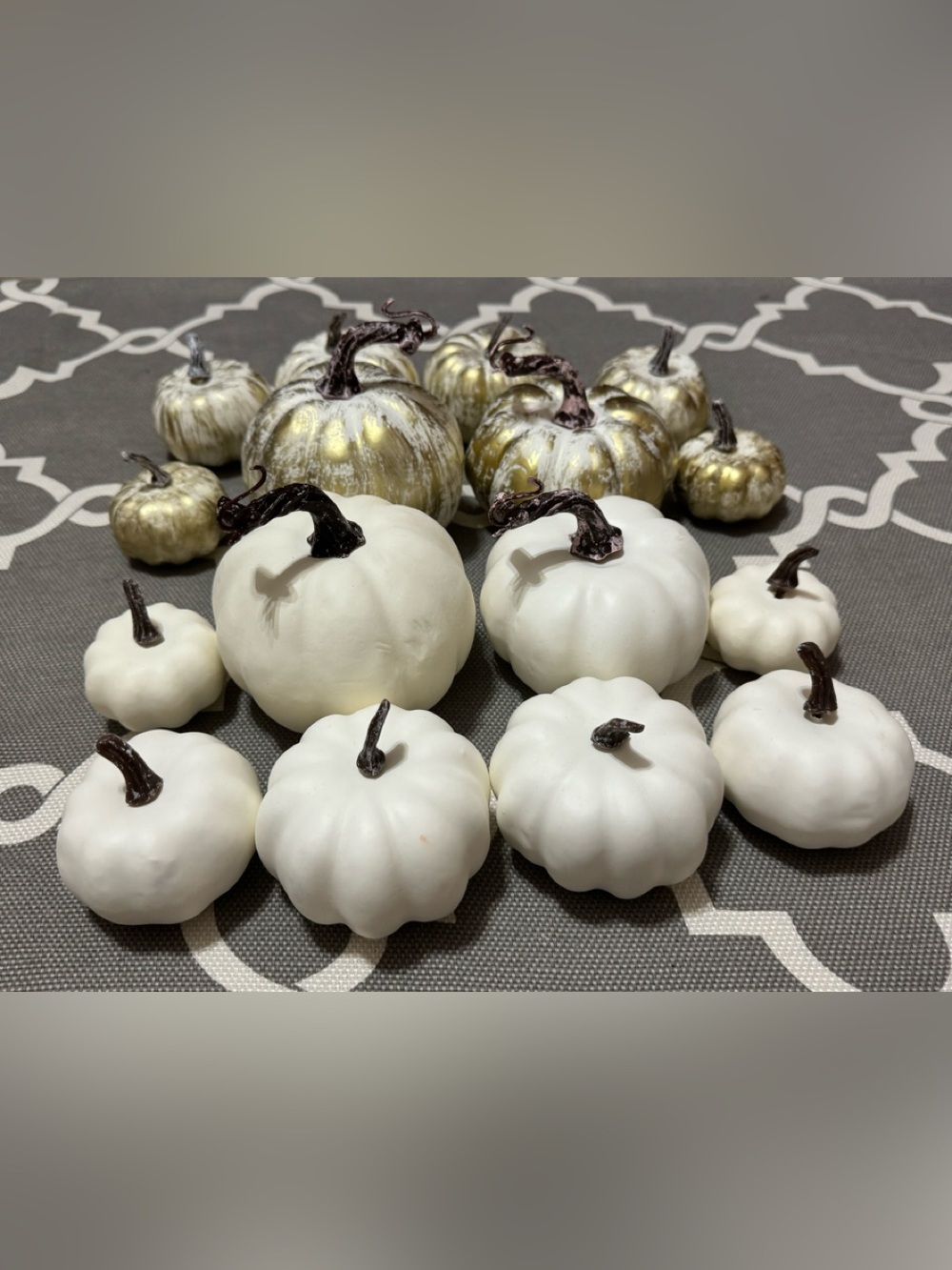 Bundle Deal 16 Mini & Small White and Goldish Faux Decorative Pumpkins